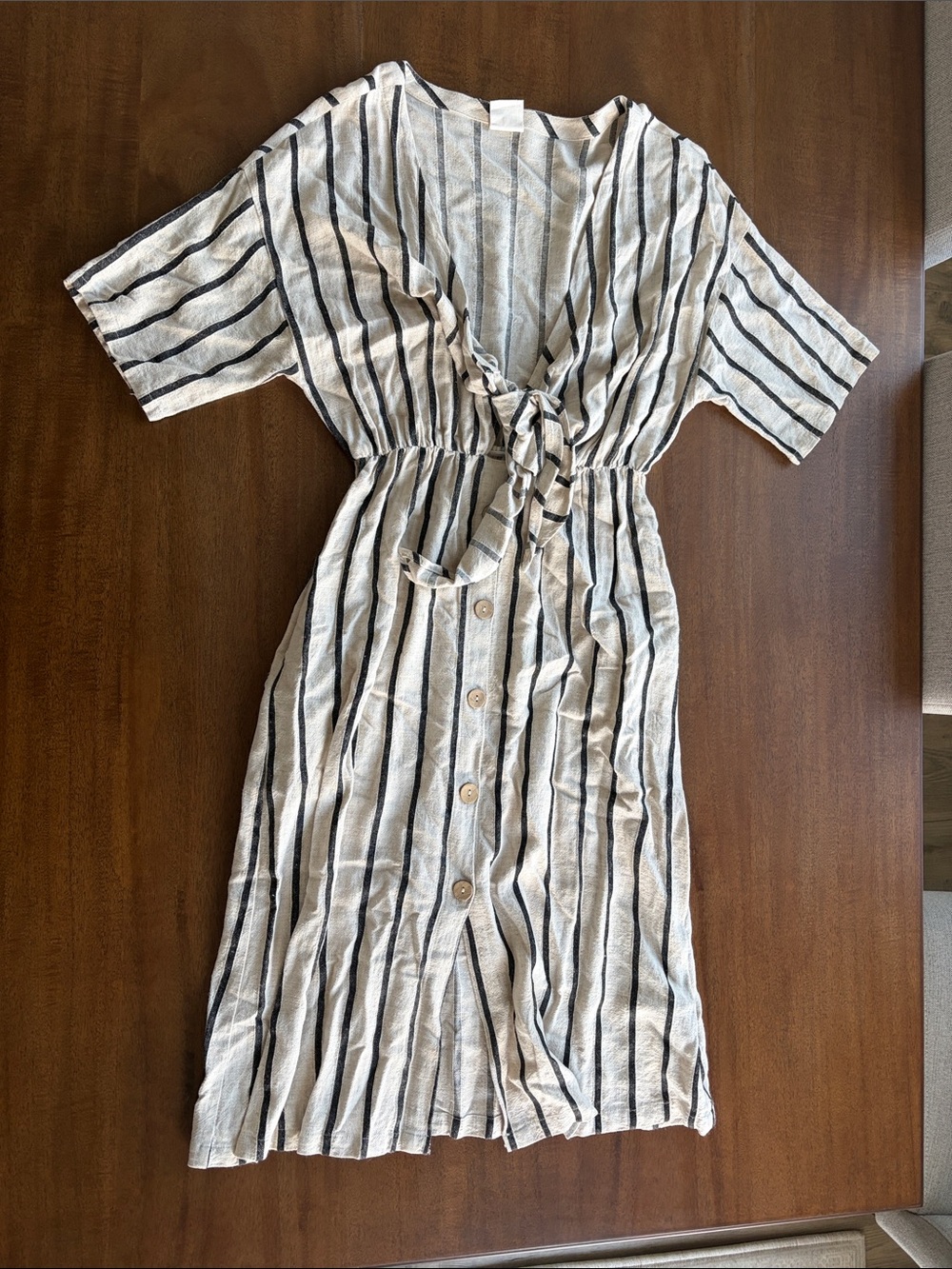 By Together Cream Midi Dress with Black Stripes